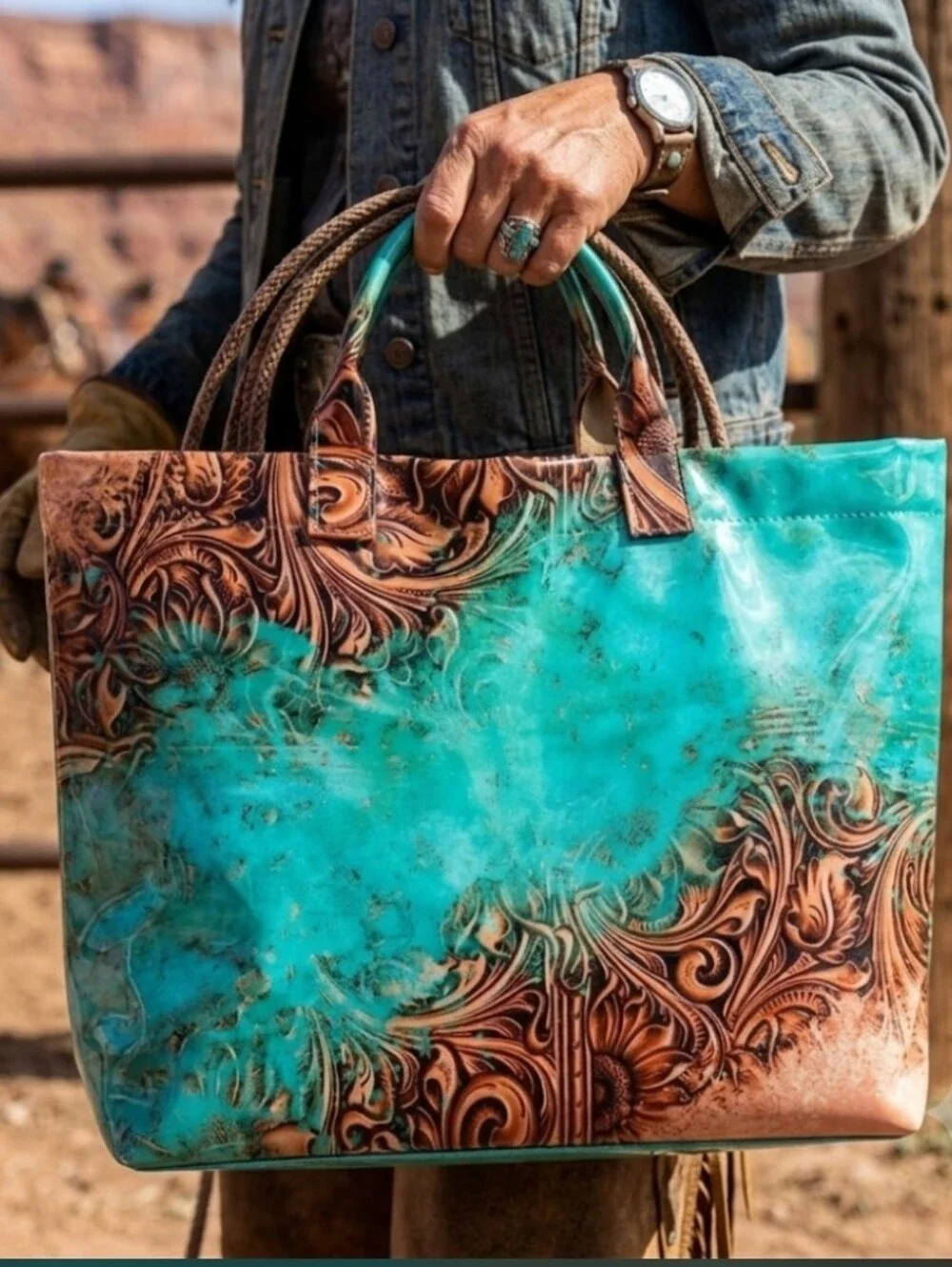 Women Country Cowgirl PVC Daily Commute Tote Hand Bag